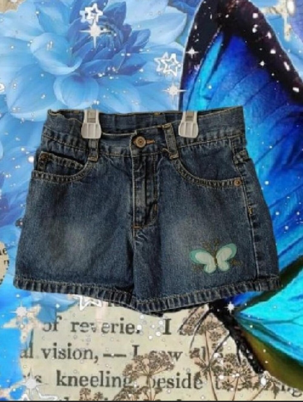 Vintage 90s 00s Y2K Gap Girls Denim Shorts With Embroidery Pattern Size 7 Slim